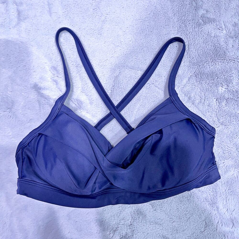 Athleta Swim Twister Bikini Bra Top Navy Blue Underwire Padded Womens 34B 34C